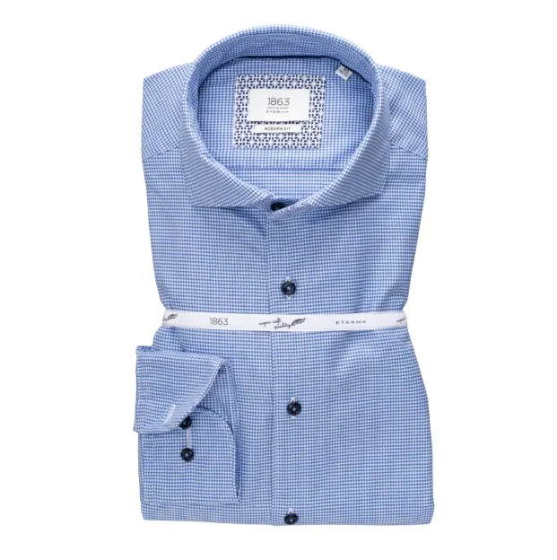 Eterna X-Tall Sky Blue Mini Check Shirt Blue