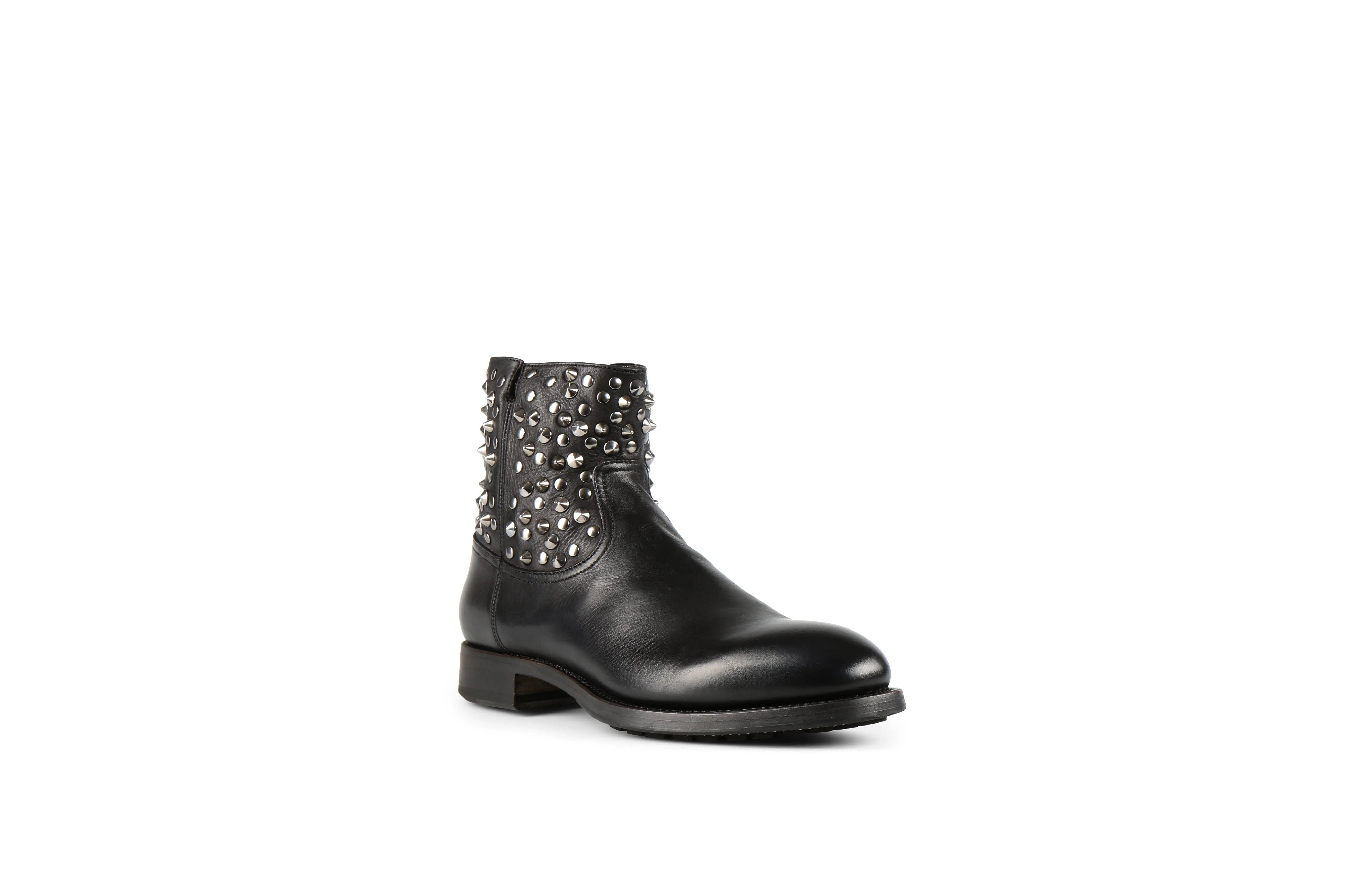 Flame Studs 2 Black Washed Calf Leather Zipper Boots