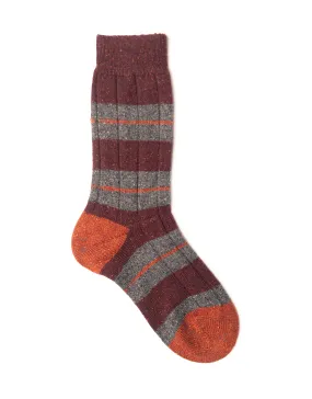 FLECK BLOCK STRIPE WOOL MID CALF - MAROON