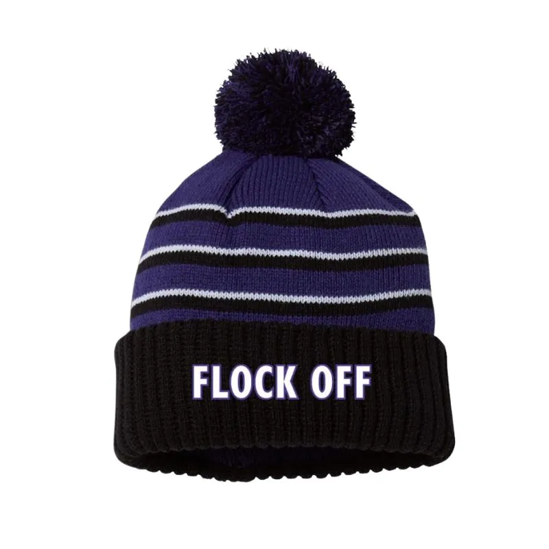 Flock Off Stripe Pom Beanie By Brightside