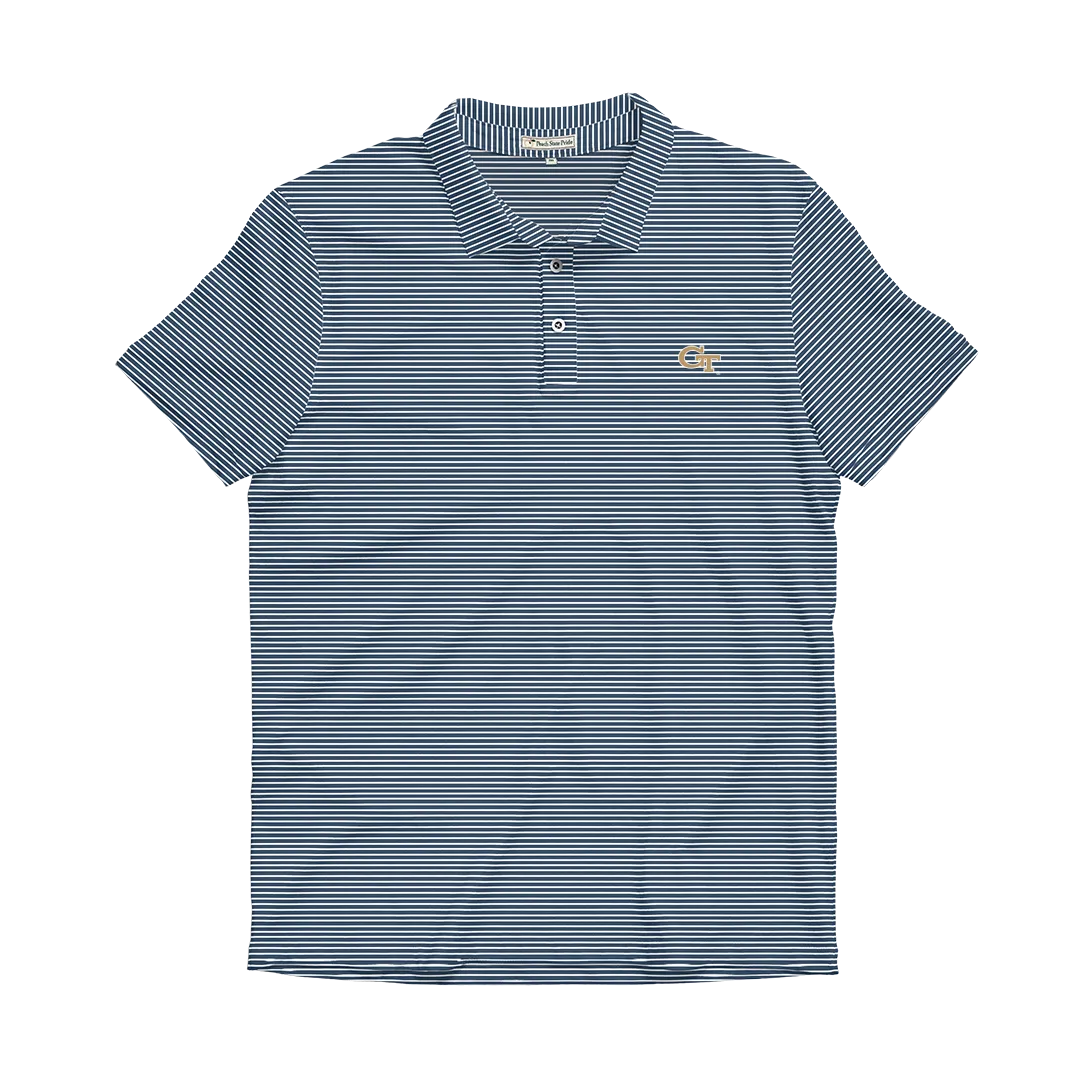 Georgia Tech Navy & White Beech Stripe Performance Polo