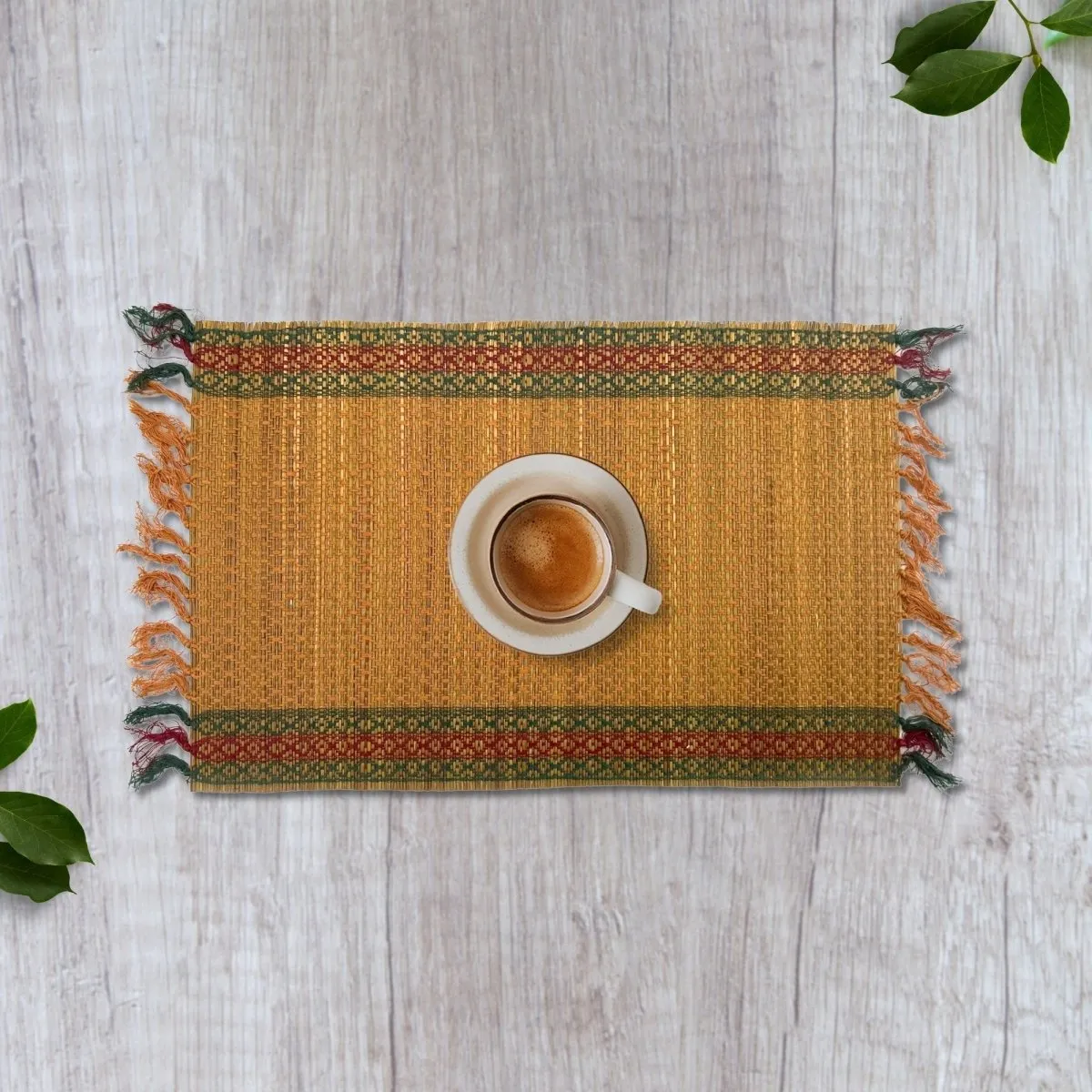 Handmade Dining Table Mats in Rust and Green (Set of 2/4/6) | Eco Friendly Tableware Sustainably Handwoven from Natural Grass