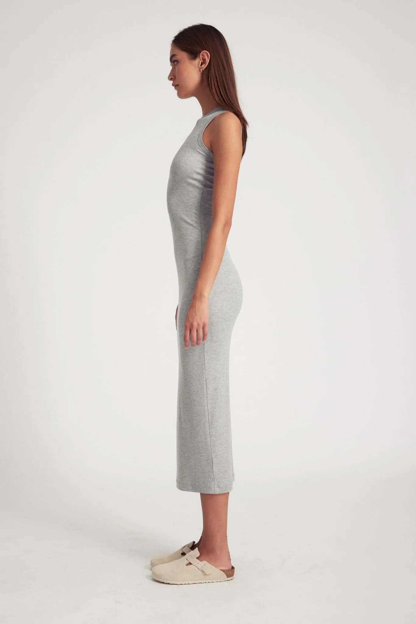 Heather Grey Rib Racer Maxi Dress