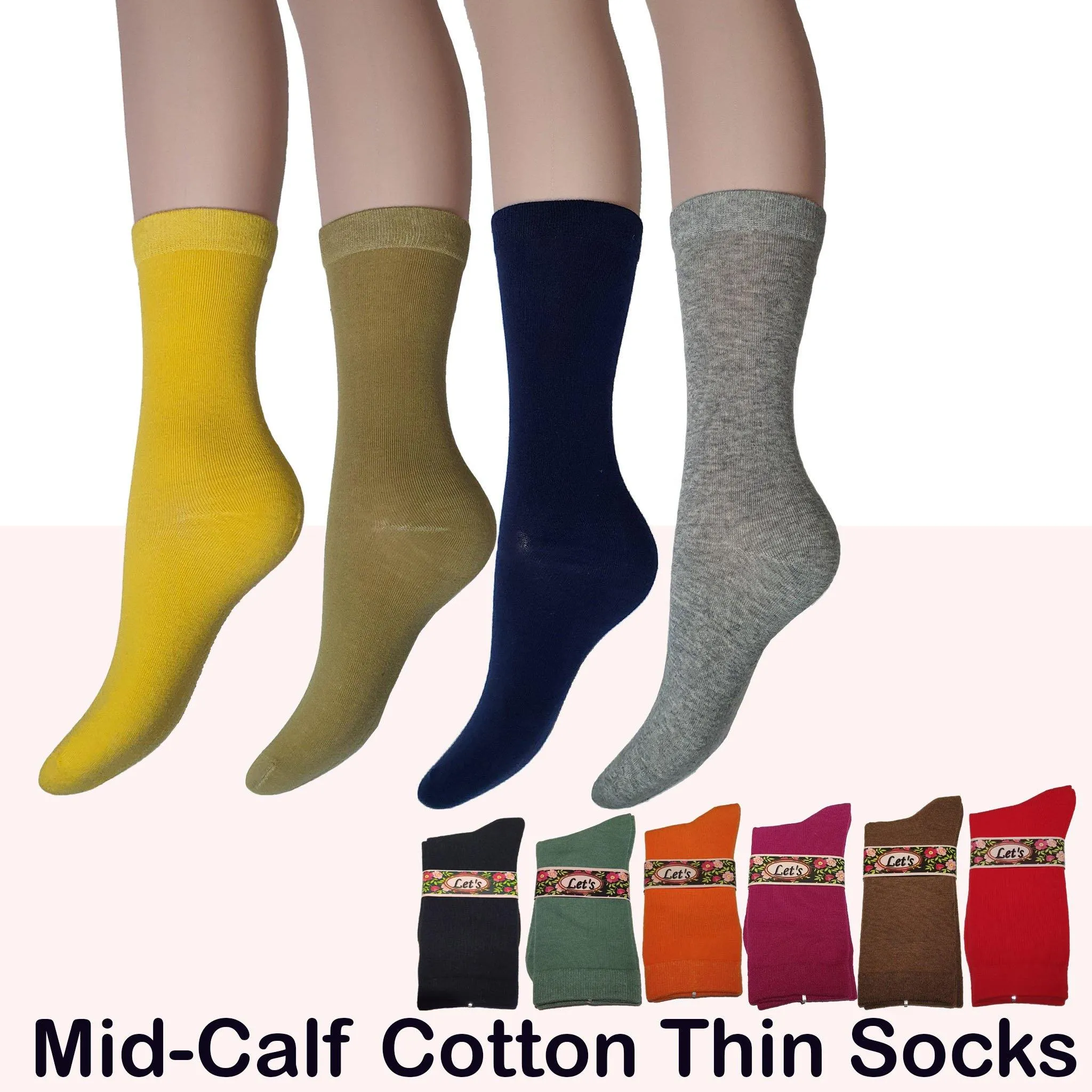 Ladies Mid Calf Thin Cotton Socks