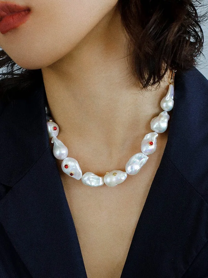 Large Baroque Colored Diamond Pearl Necklace