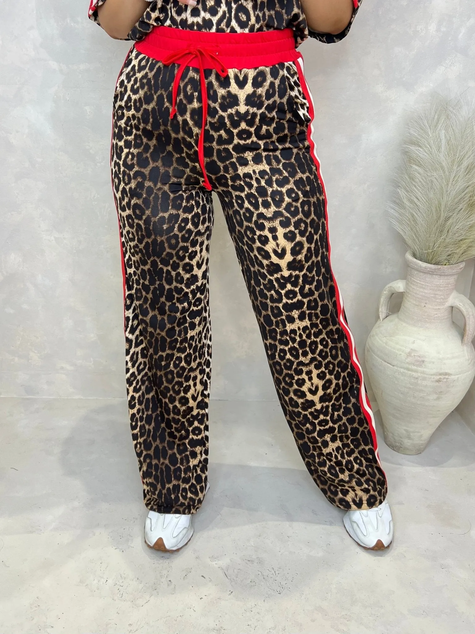 Leopard Red/Beige Side Stripe Trouser Set