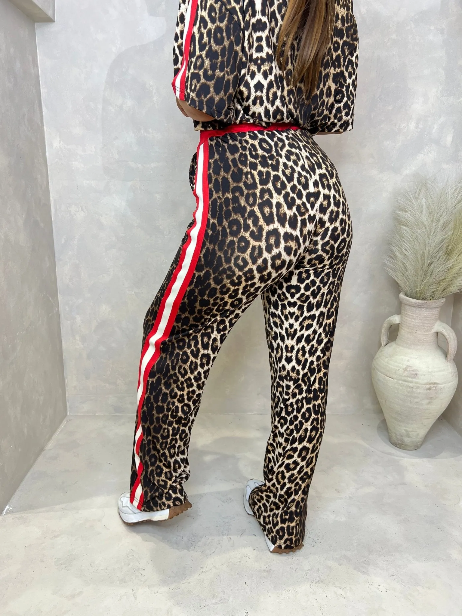 Leopard Red/Beige Side Stripe Trouser Set