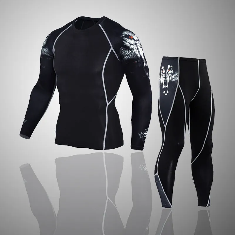 Lone Wolf Long Sleeve No Gi BJJ Compression Rash Guard & Leggings/Spats for Jiu Jitsu, MMA, Grappling and Wrestling Kit