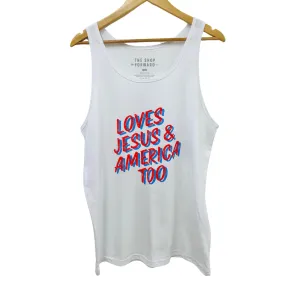 'Love Jesus & America Too' Unisex Tank Top - White