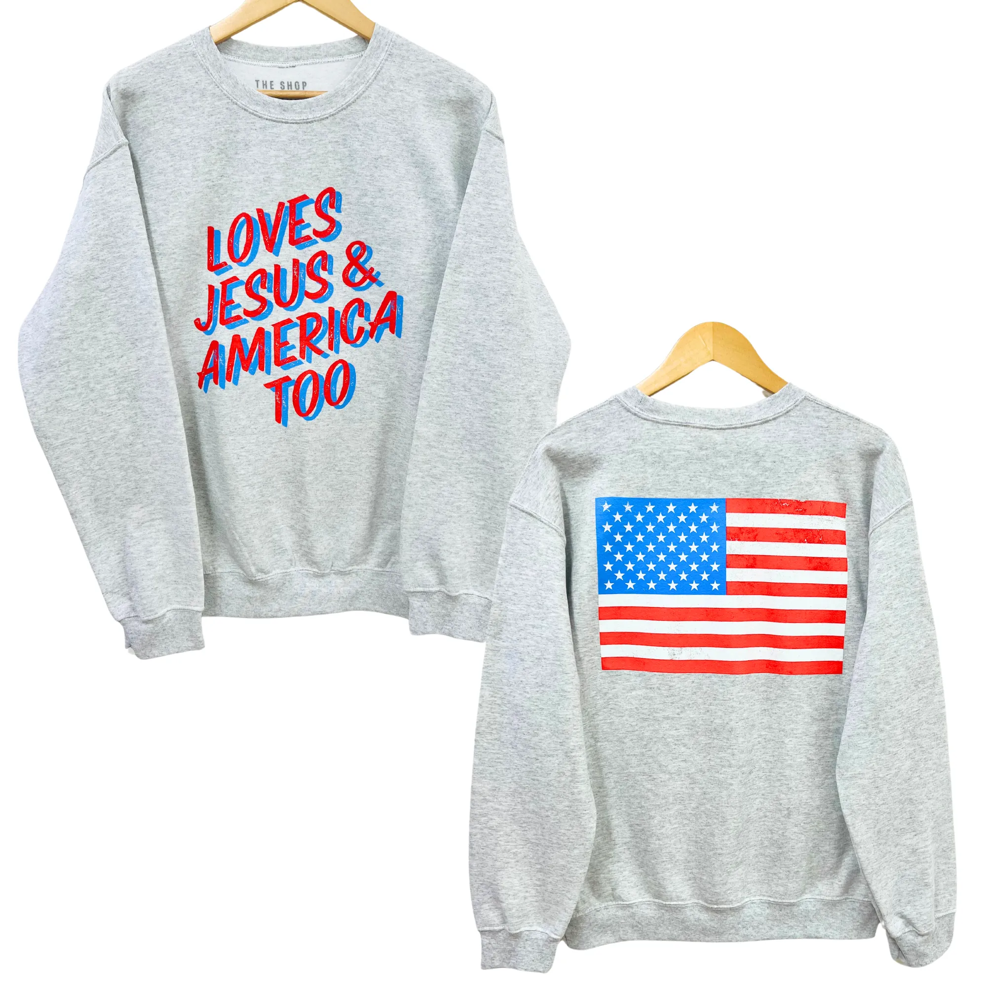 'Loves Jesus & America Too' Unisex Fleece Pullover - Light Grey