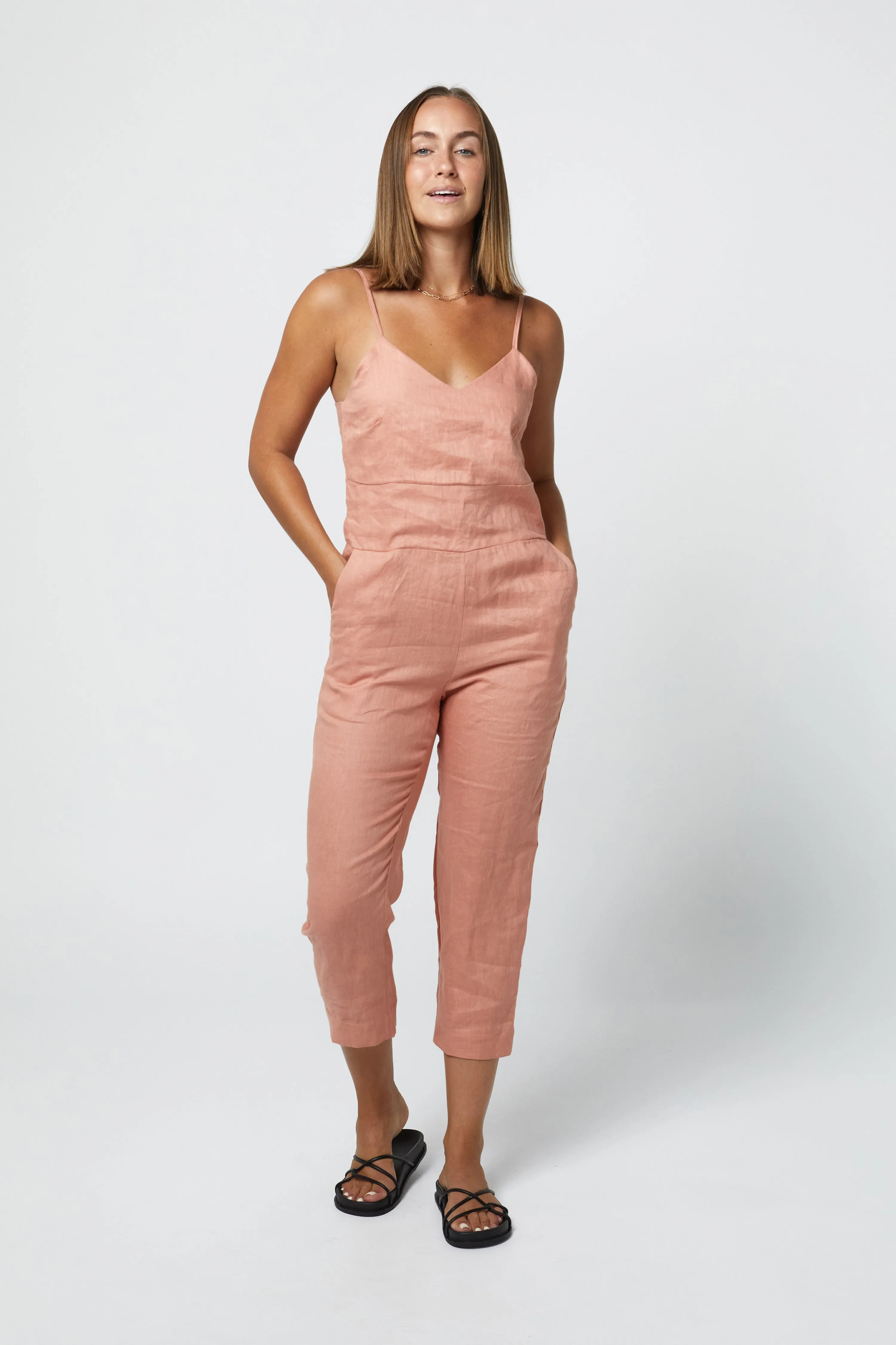 MARLEY LINEN JUMPSUIT - CLAY