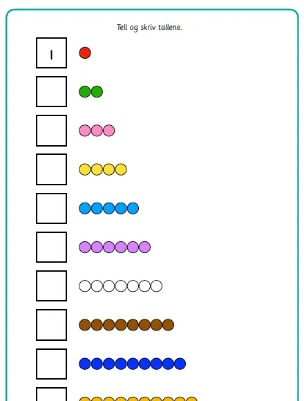 Matematikkoppgaver med tall 0-20