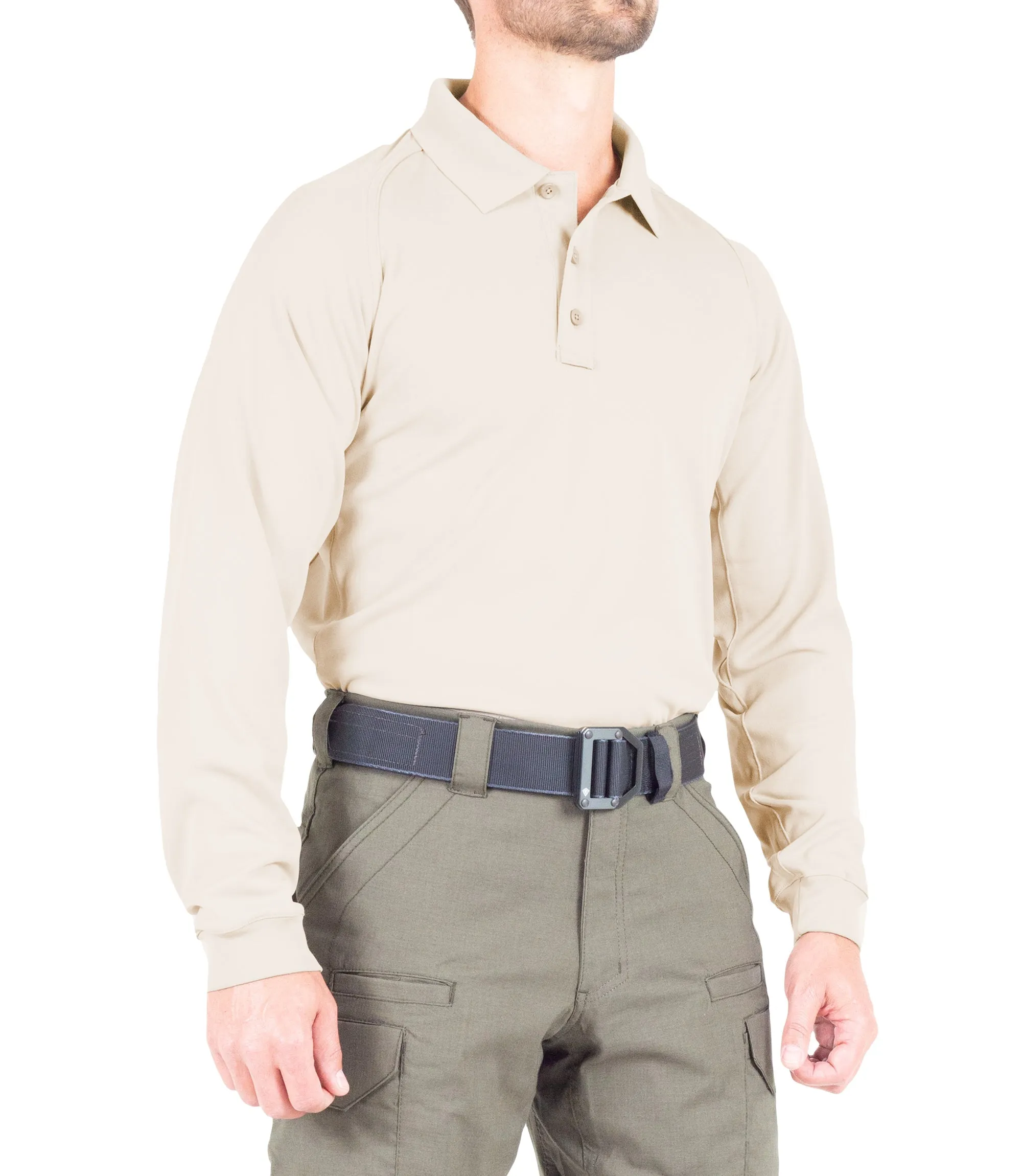 Men's Performance Long Sleeve Polo / Silver Tan