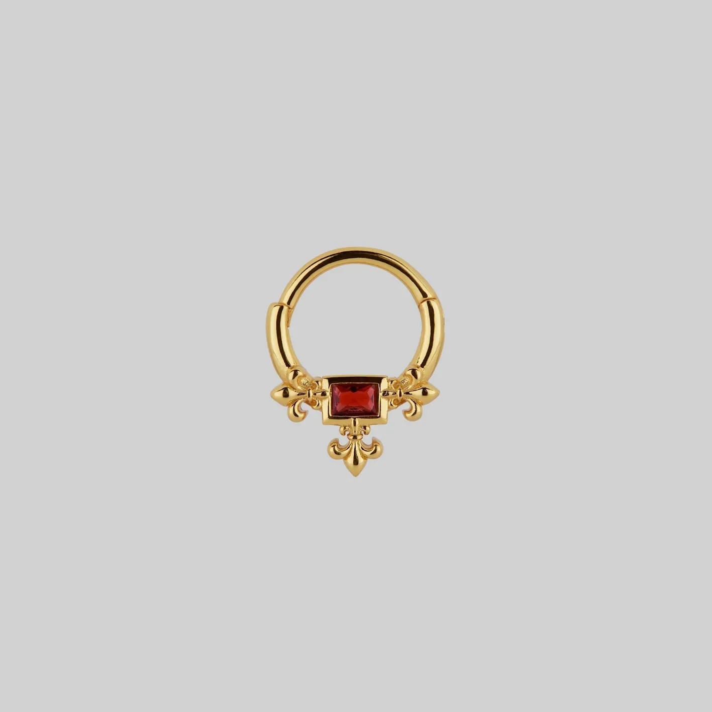 MUTINY. Medieval Garnet Septum Clicker Ring - Gold