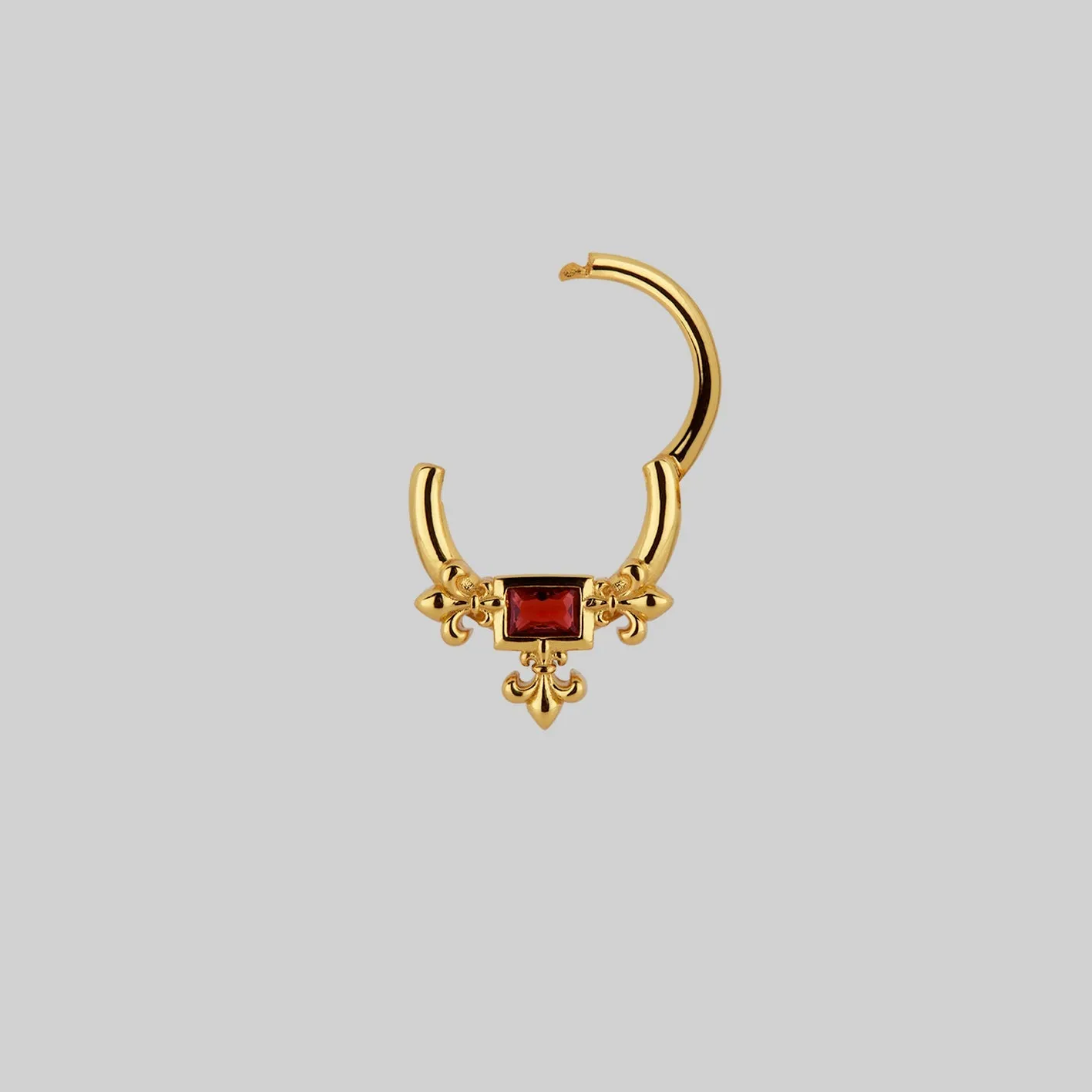 MUTINY. Medieval Garnet Septum Clicker Ring - Gold