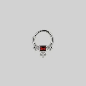 MUTINY. Medieval Garnet Septum Clicker Ring - Silver