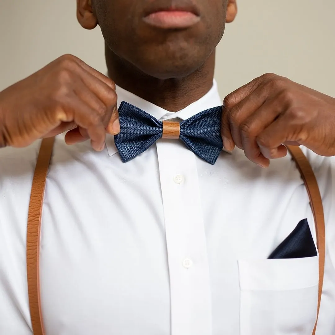 Navy Burlap Bow Tie with Vintage Tan Center