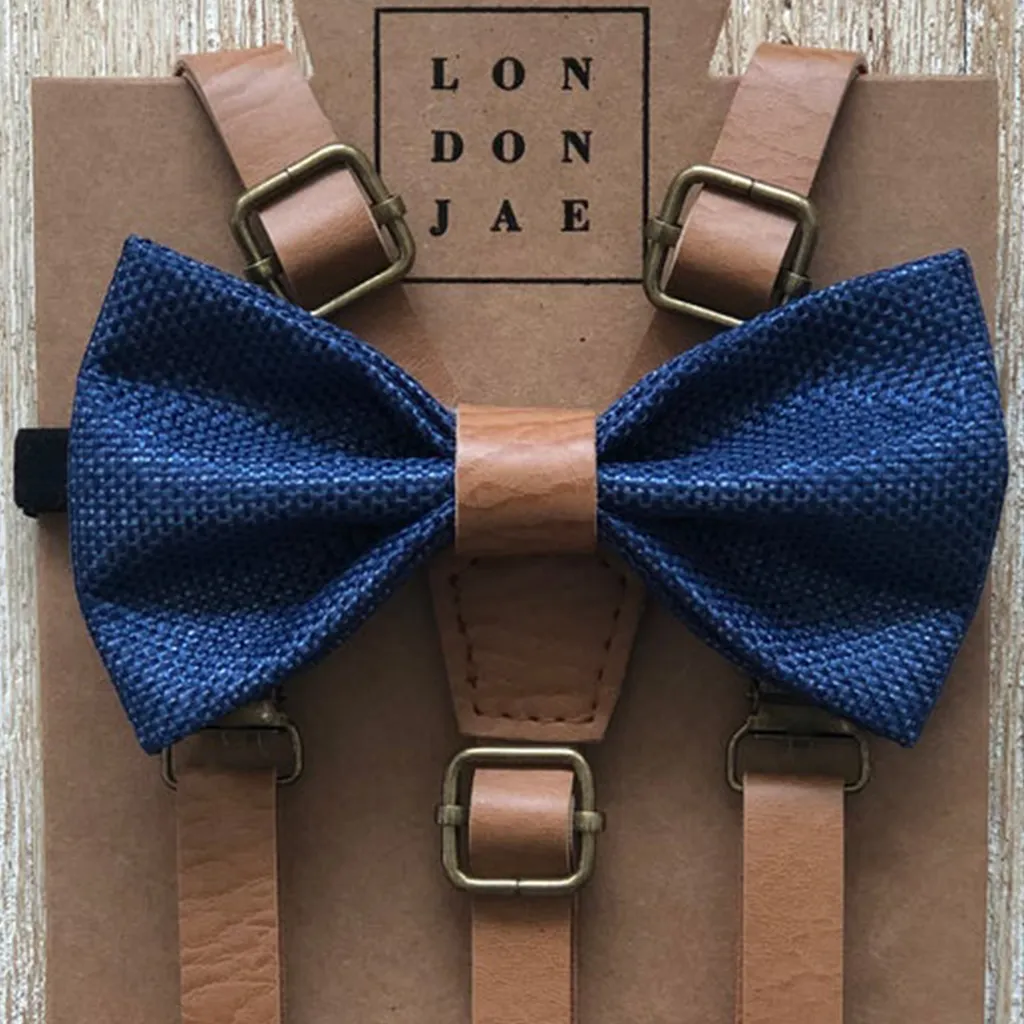 Navy Burlap Bow Tie with Vintage Tan Center