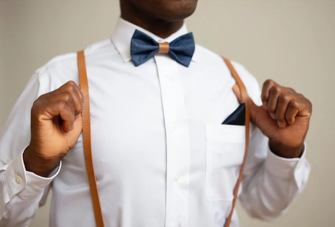 Navy Burlap Bow Tie with Vintage Tan Center