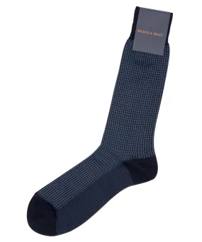 Navy Houndstooth Egyptian Cotton - Mid Calf Sock