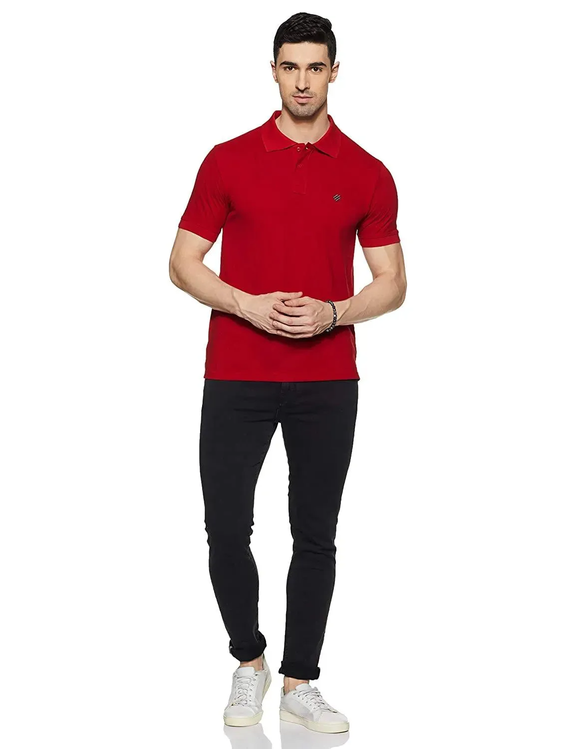 ONN Men's Cotton Polo T-Shirt (Pack of 2) in Solid Bottle Green-Red colours