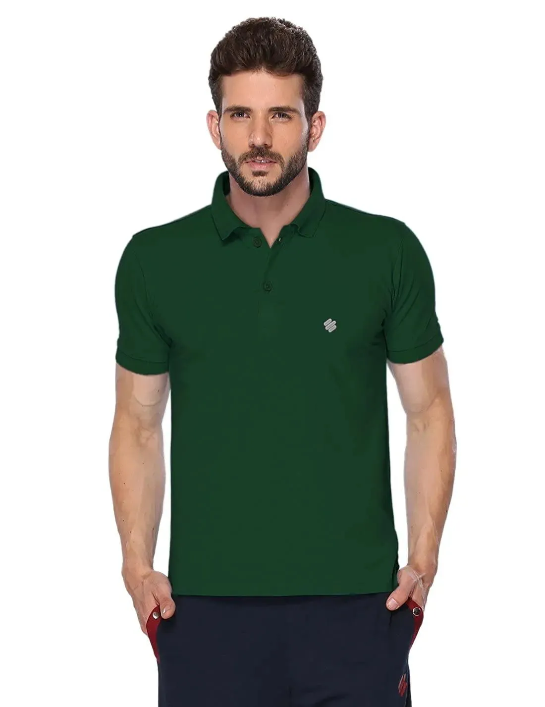 ONN Men's Cotton Polo T-Shirt (Pack of 2) in Solid Bottle Green-Red colours