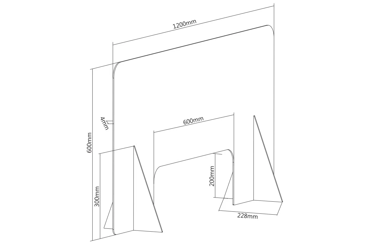 Protective Acrylic Sneeze Guard / Shield - 1200x600x228mm