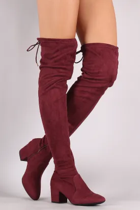 Qupid Suede Drawstring Tie Block Heeled Over-The-Knee Boots