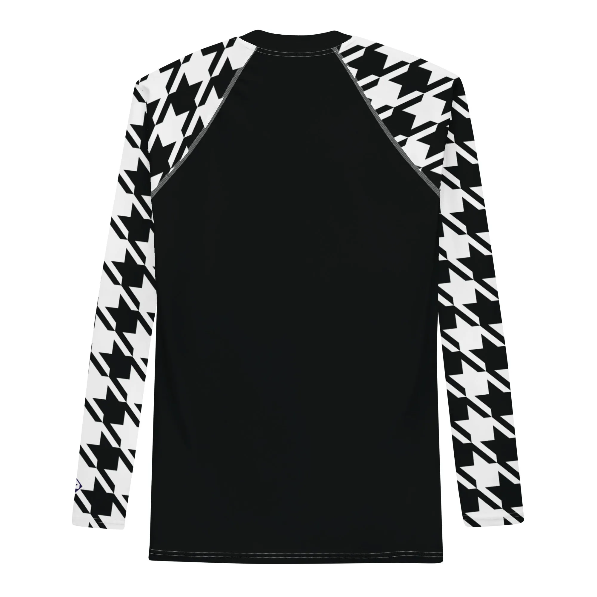 Refined Defense: Men's Long Sleeve Classic Jiu-Jitsu BJJ Houndstooth Rashie Noir