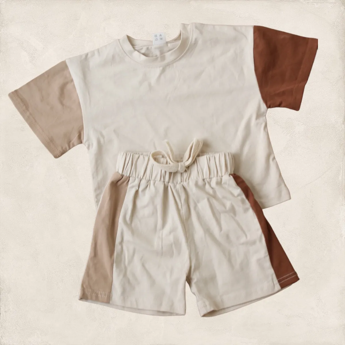 Sally | Color Block Tee Shirt   Shorts Set - Brown