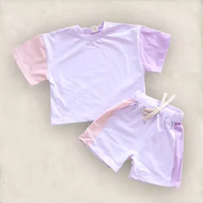 Sally | Color Block Tee Shirt   Shorts Set - Pink