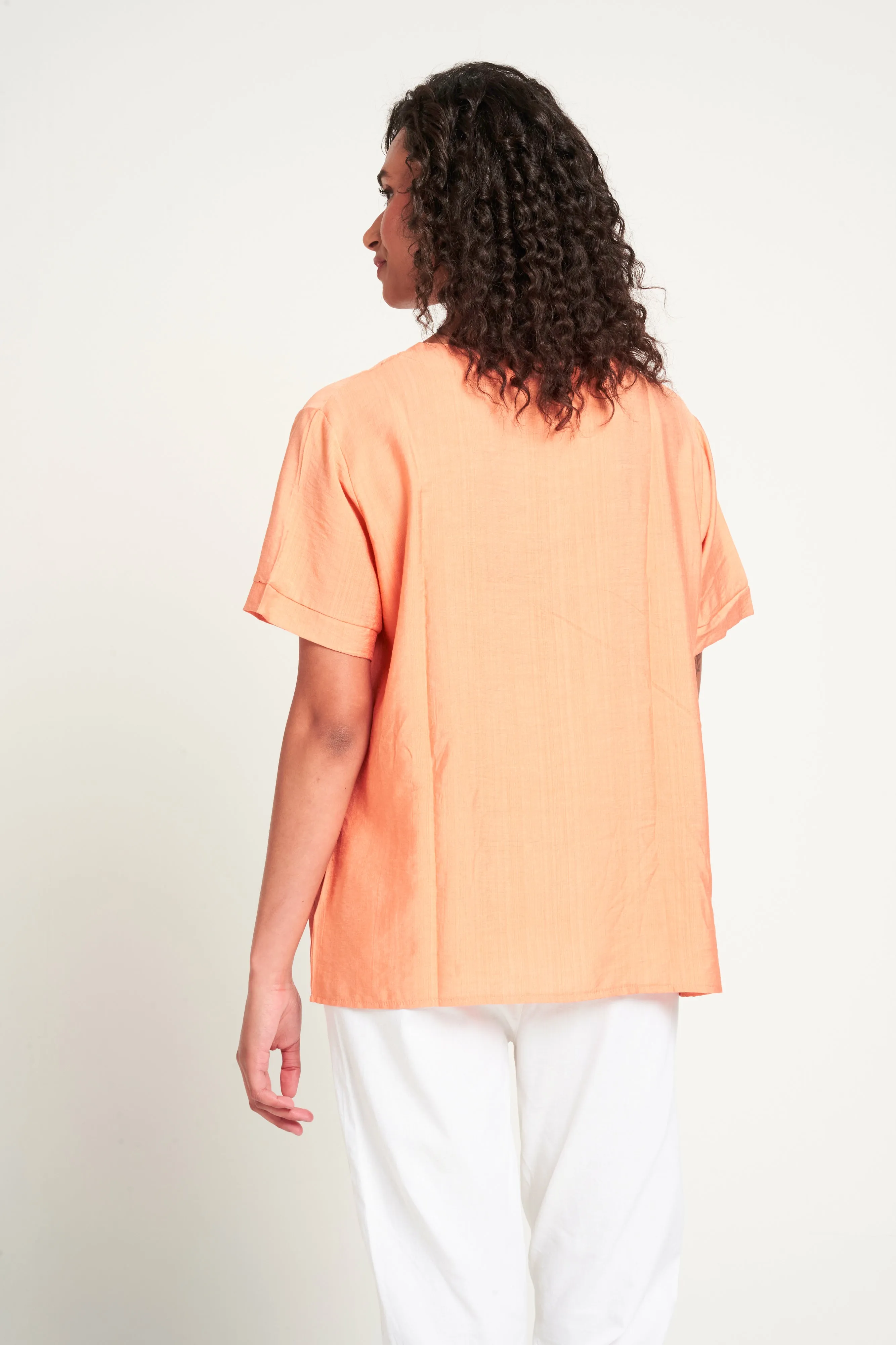 Saloos Print/Plain Panelled Top with Front Pocket