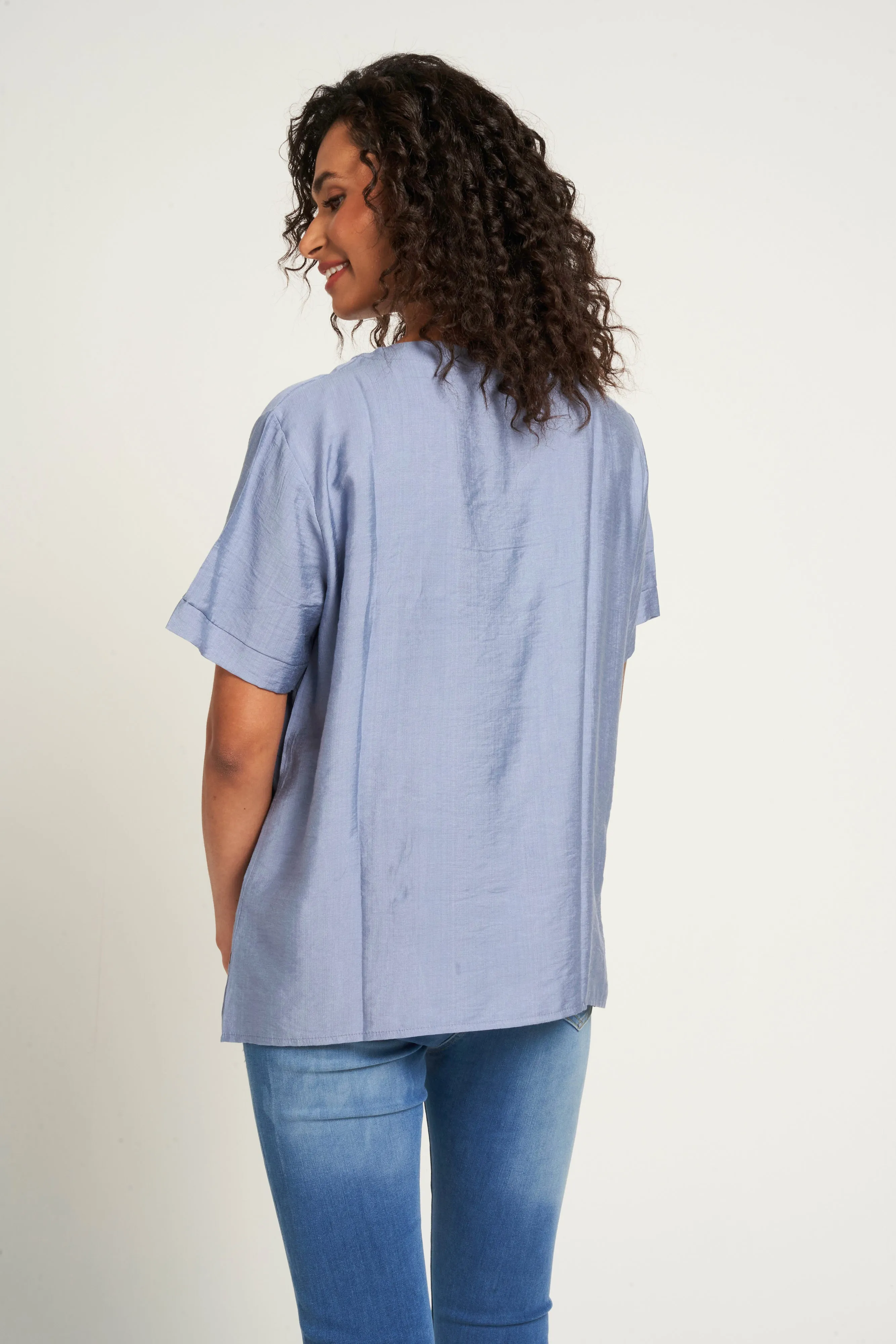 Saloos Print/Plain Panelled Top with Front Pocket