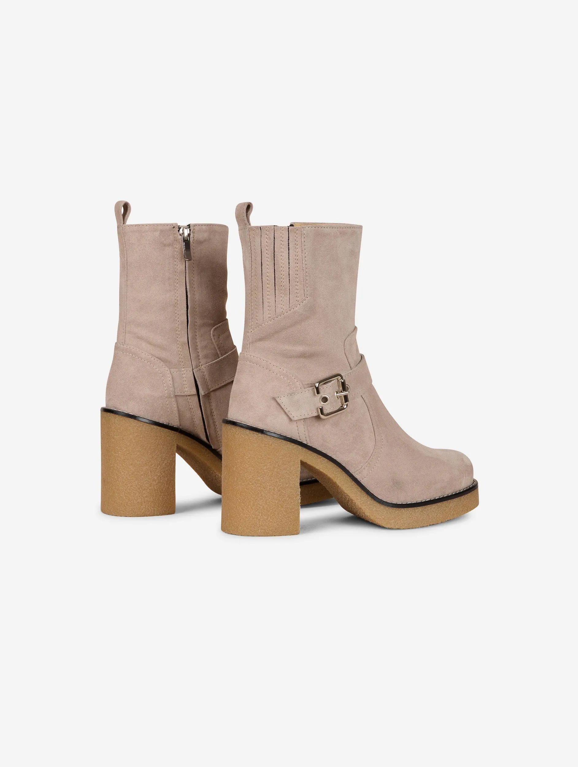 Sand suede biker boots