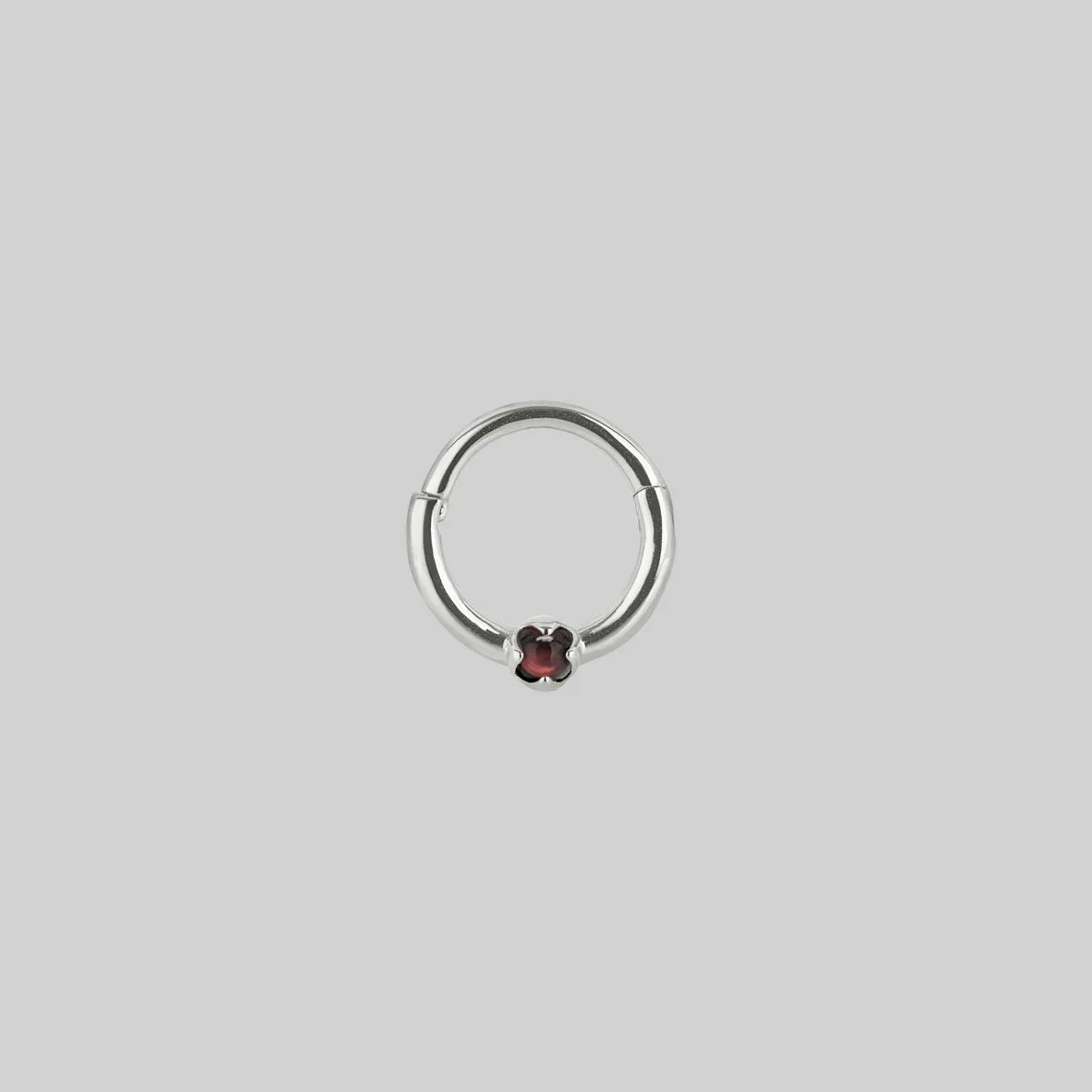 SERAPHINA. Garnet Septum Clicker Ring - Silver