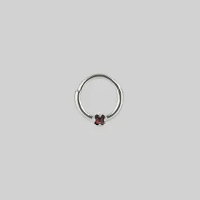 SERAPHINA. Garnet Septum Clicker Ring - Silver