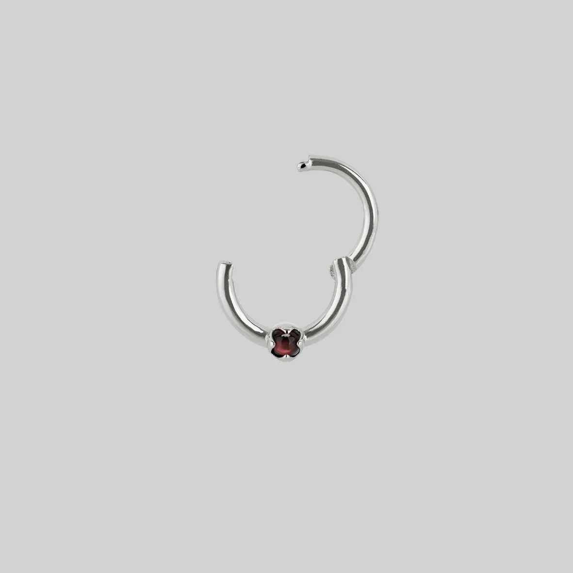 SERAPHINA. Garnet Septum Clicker Ring - Silver