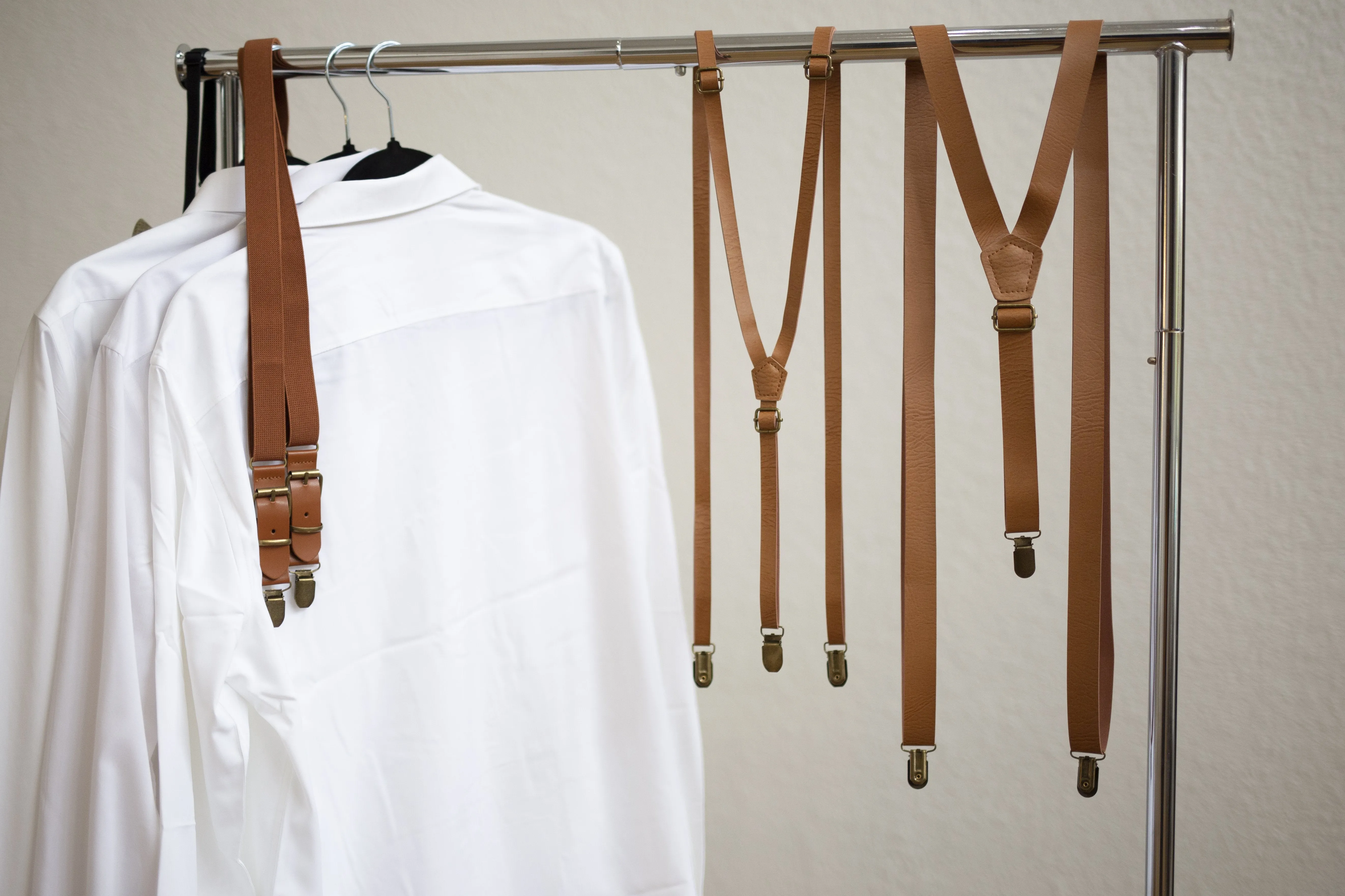 Skinny Vintage Tan Suspenders with Vintage Center Wine Bow