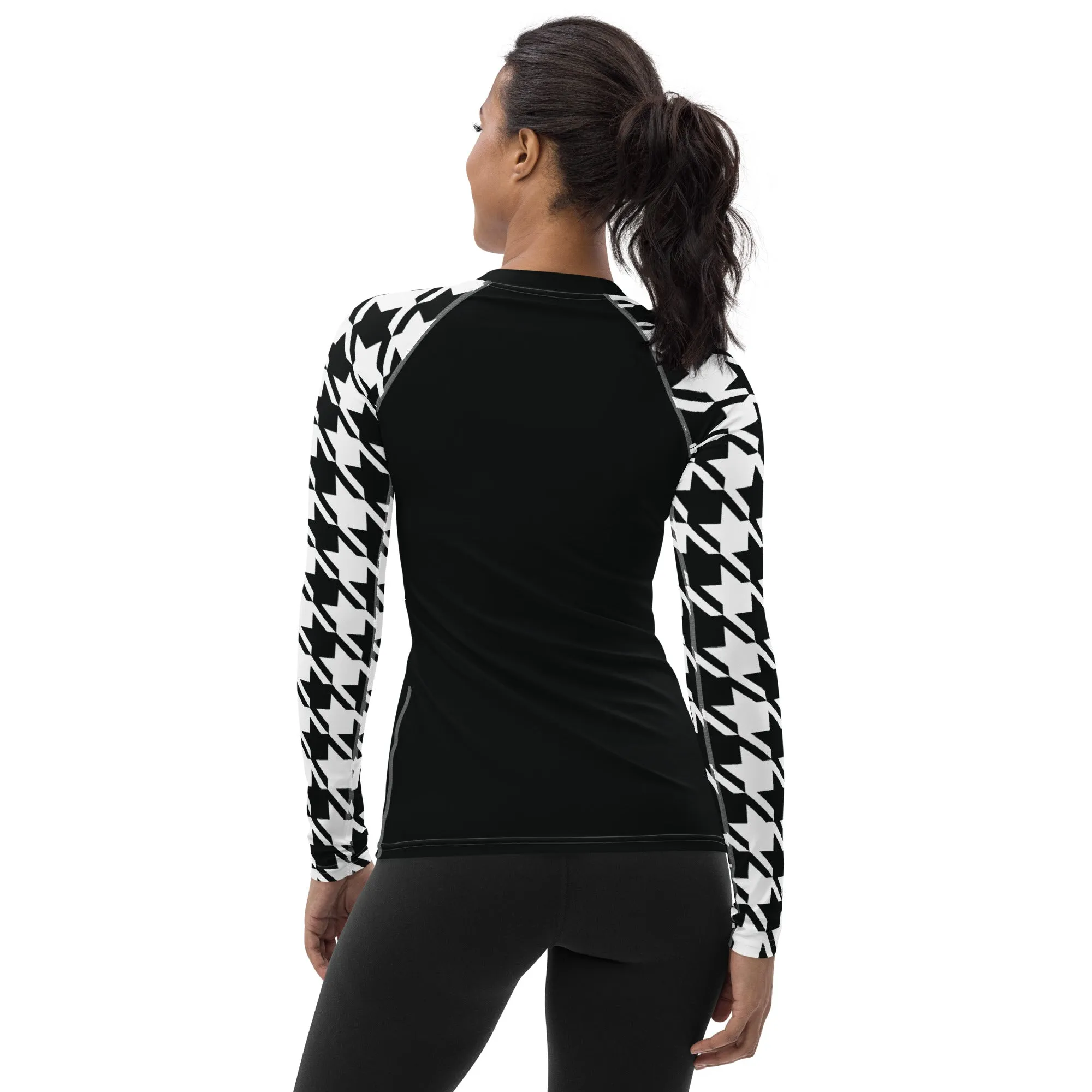 Sleek Sophistication: Women's Jiu-Jitsu Houndstooth BJJ Rash Guard Noir