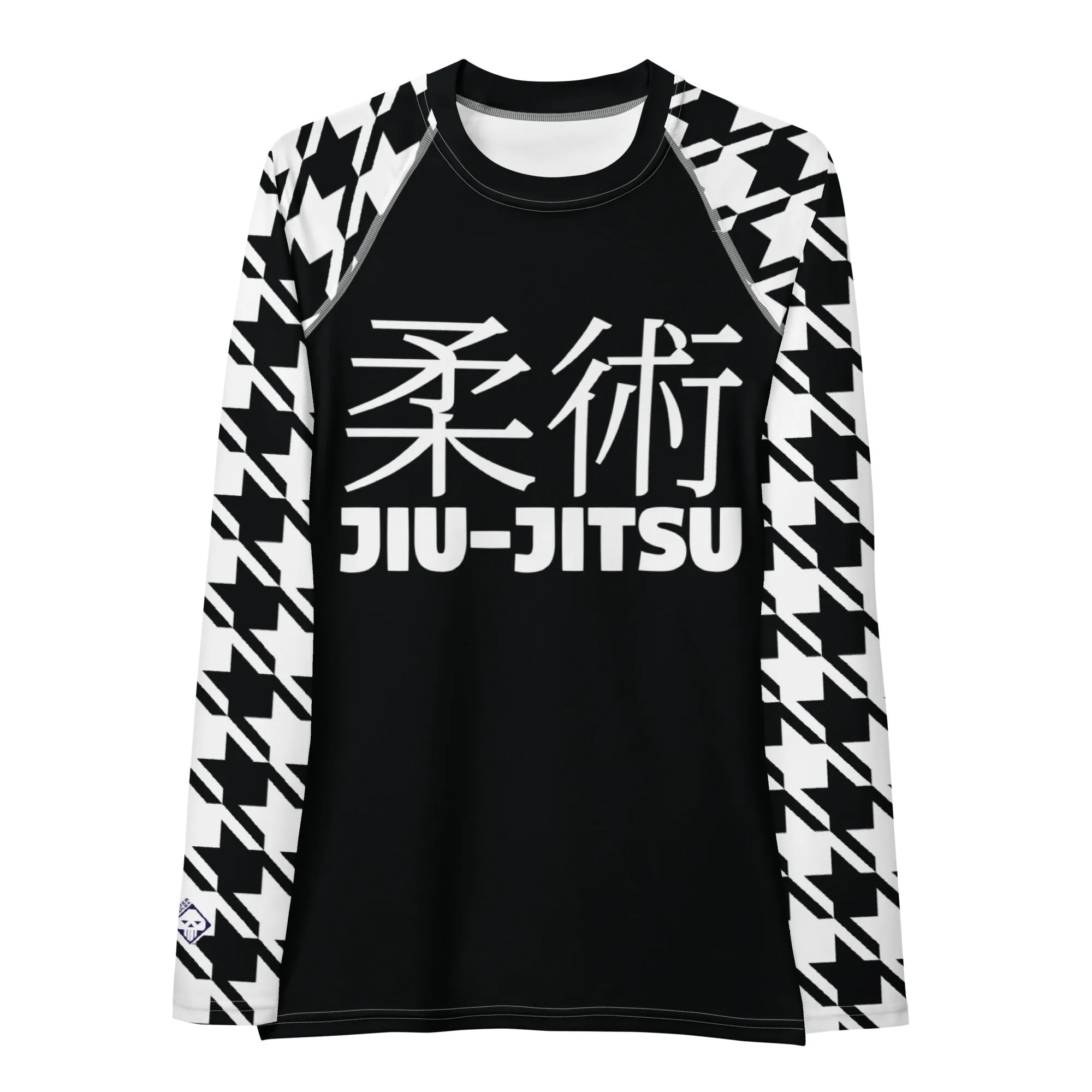 Sleek Sophistication: Women's Jiu-Jitsu Houndstooth BJJ Rash Guard Noir