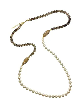 Smoky Quartz With Freshwater Pearls Multi-Way Necklace AN021