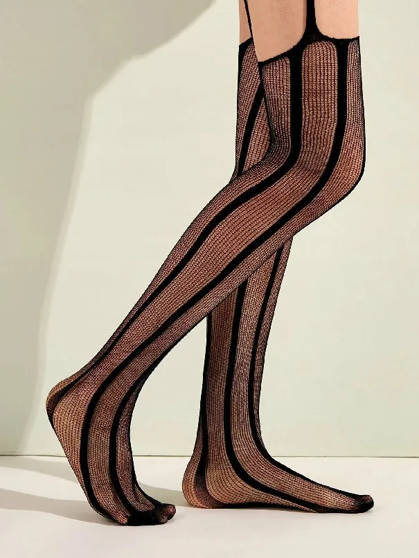 Stripe Fishnet Over The Knee Socks