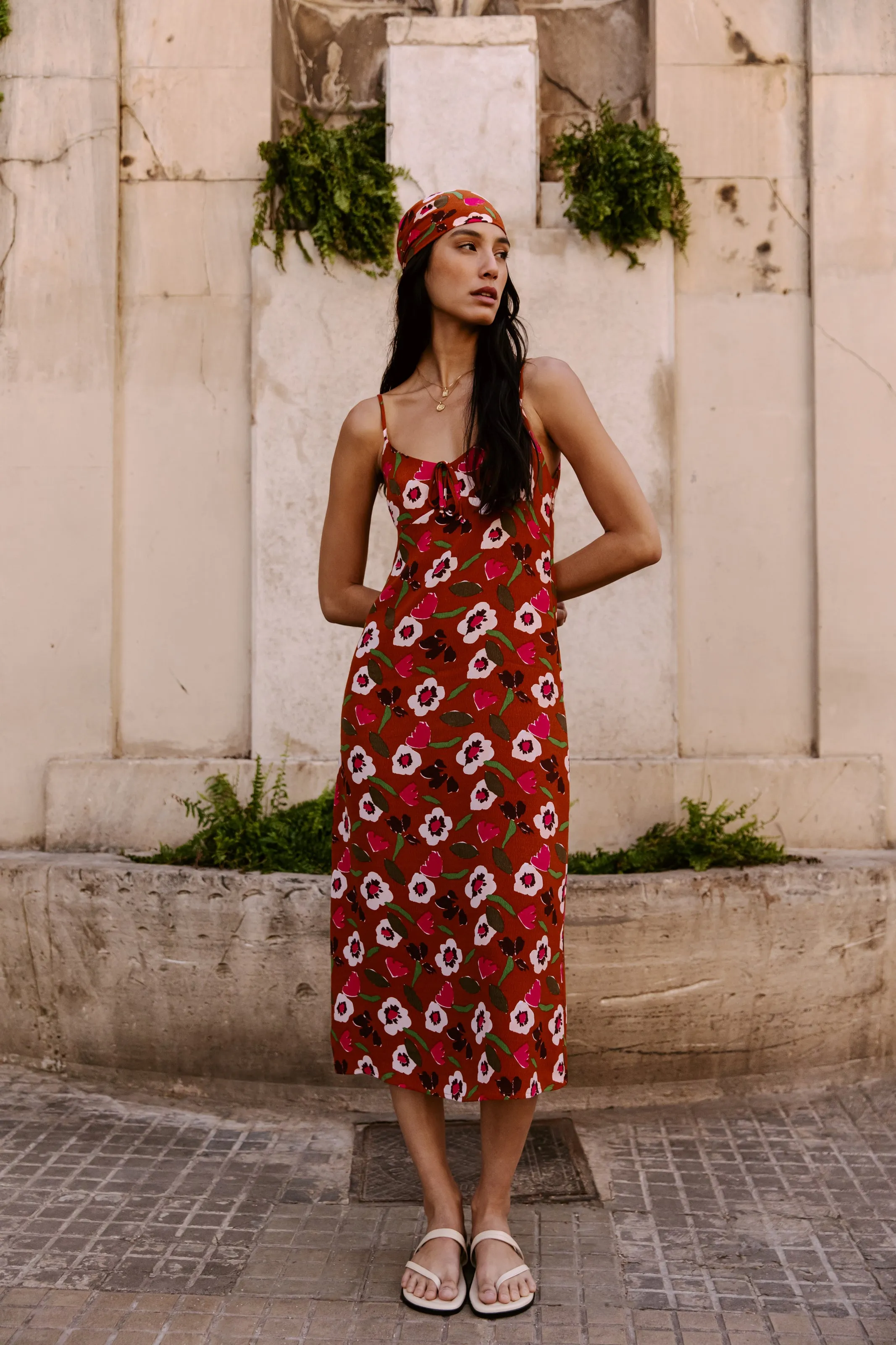 The Floral Slip Dress in Red Clay