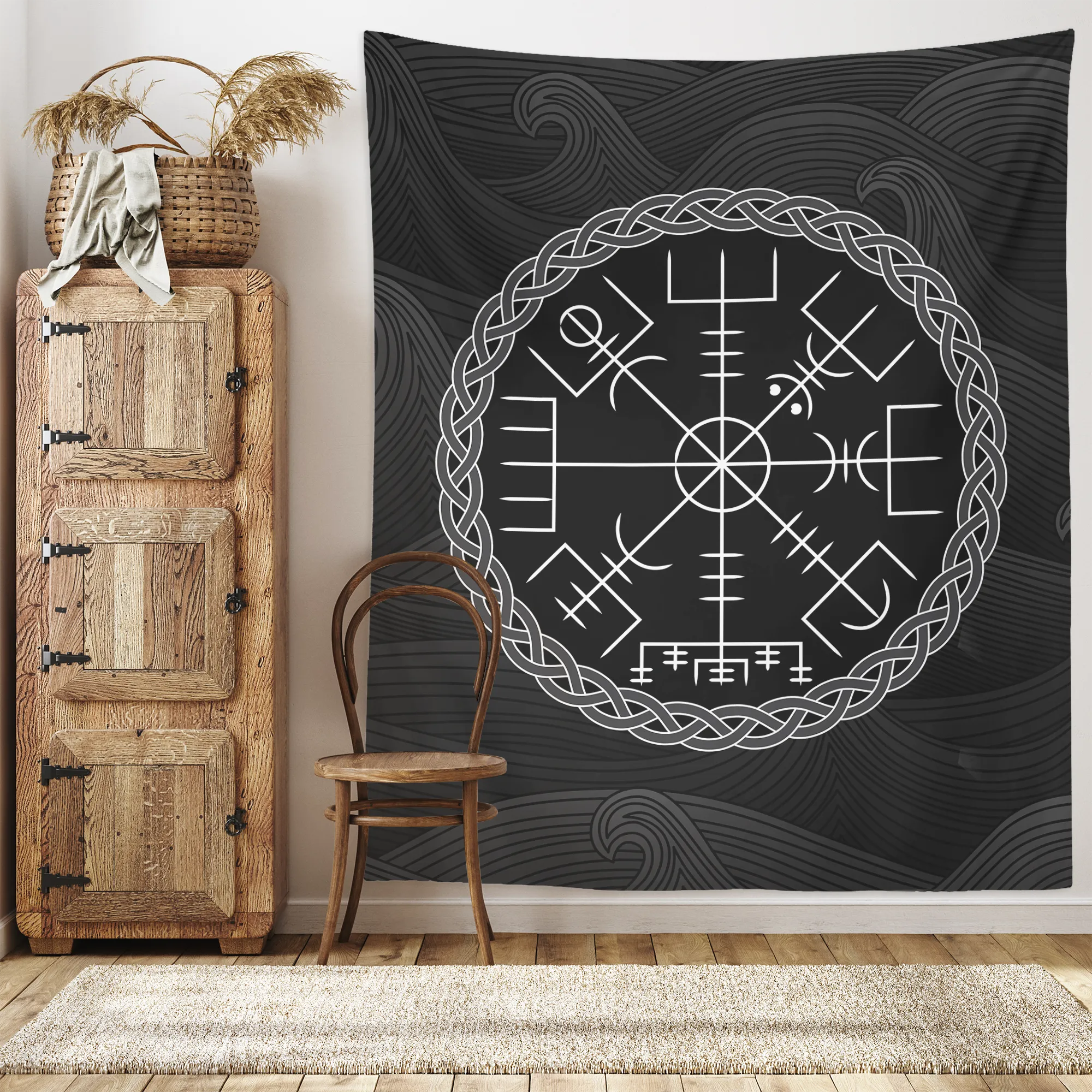 Vegvisir Viking Compass Wall Tapestry