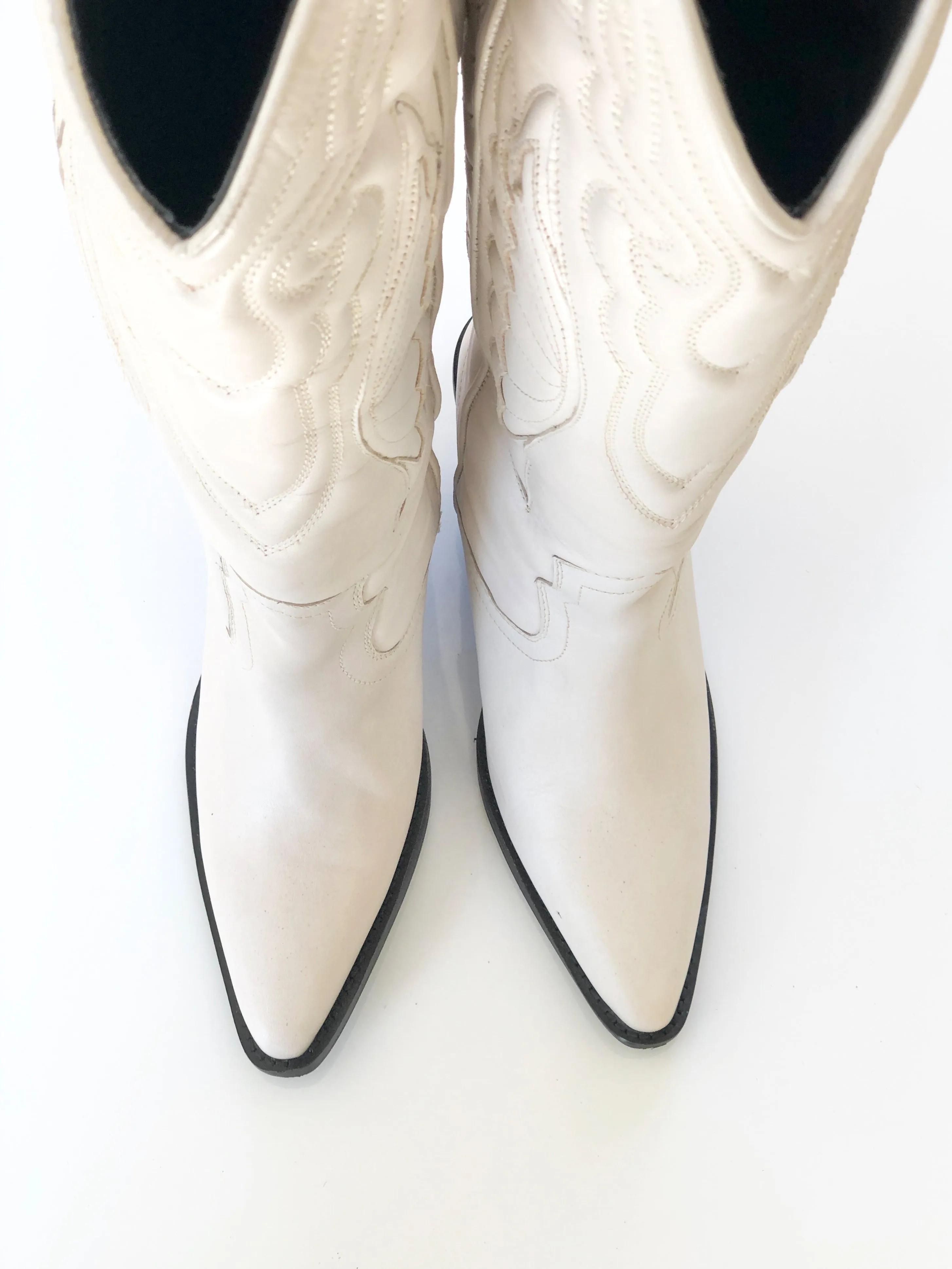 VINTAGE: Tall White Leather Bronx Cowgirl Boots