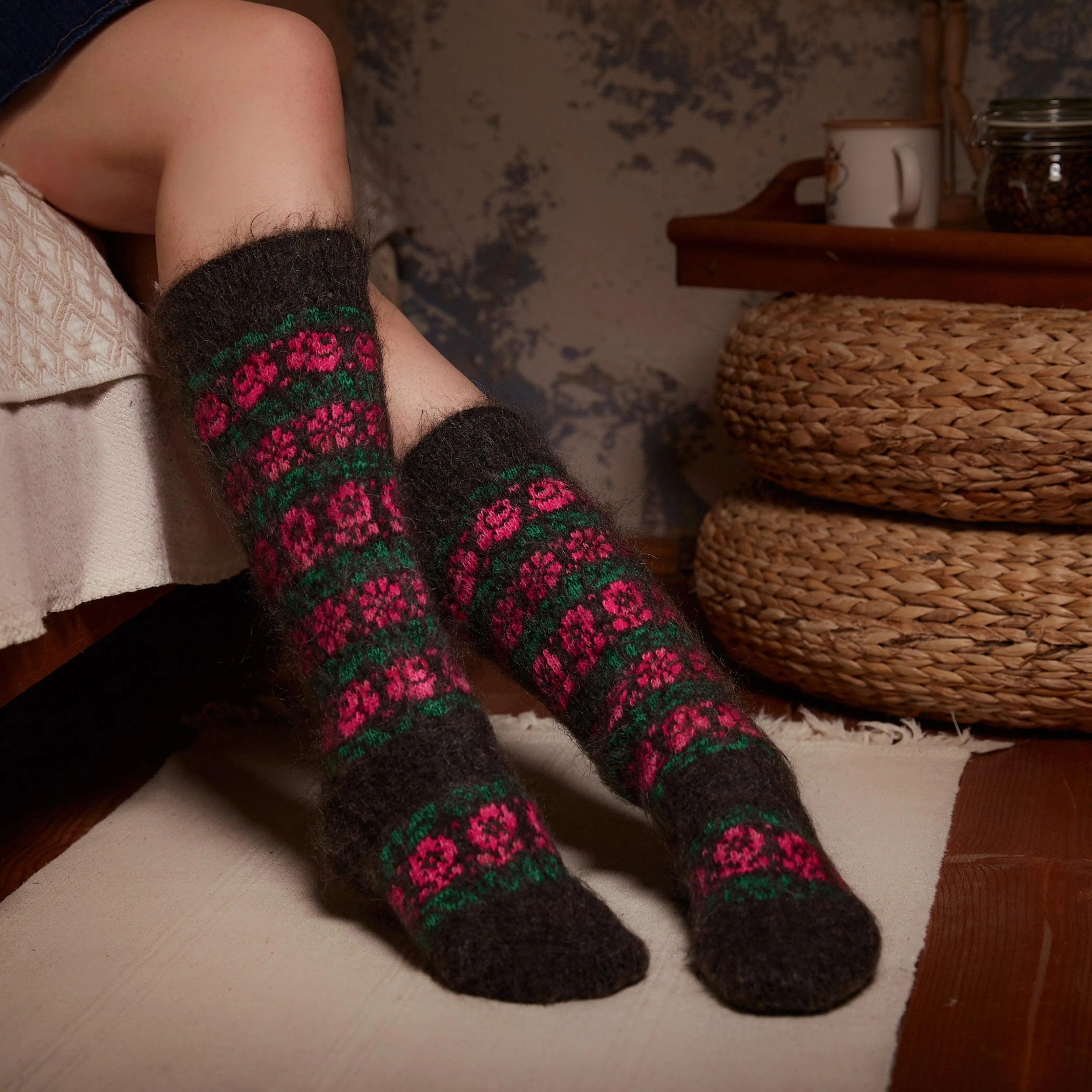 Women's Bountiful Blossoms Goat Wool Knee-High Socks