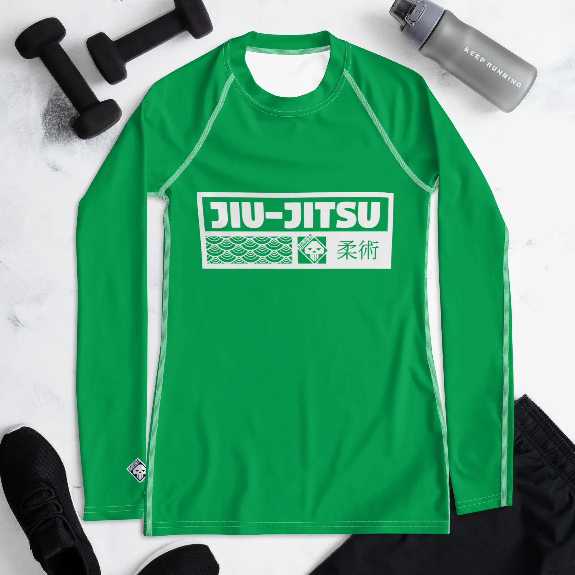 Womens Long Sleeve BJJ Rash Guard - Jiu-Jitsu 009 - Jade