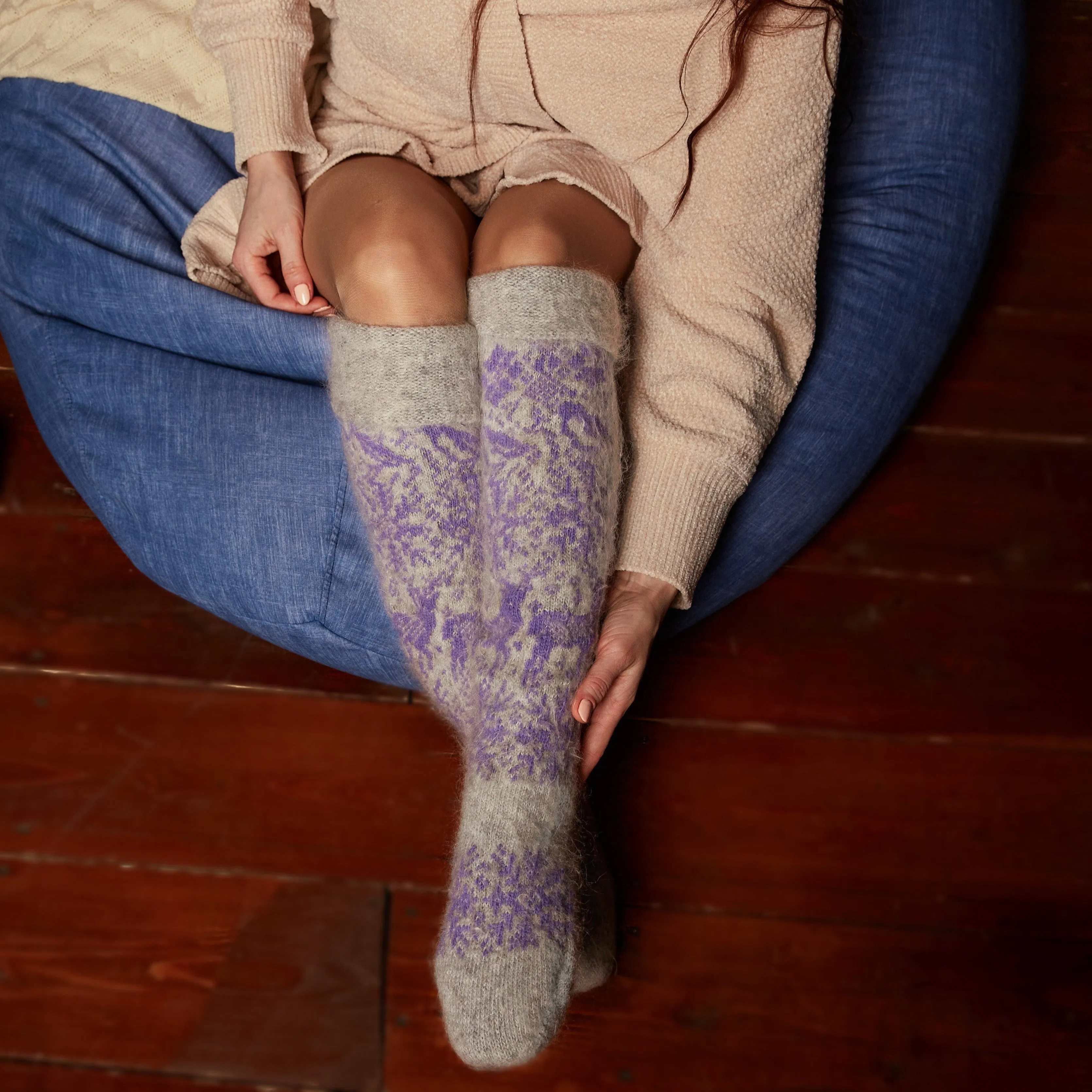 Women's Purple Dream Goat Wool Over-the-Knee Socks